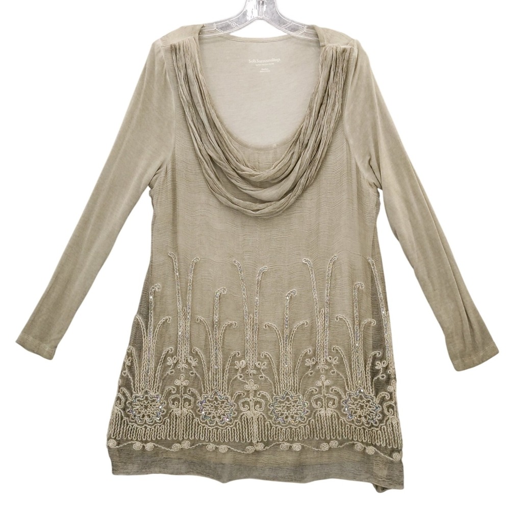 Soft Surroundings Embellished Tunic Top Scarf Embroidered Silk‎ Sequins Sz M